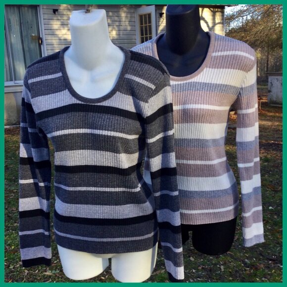 2 Striped Sweaters, sz M - Picture 1 of 6